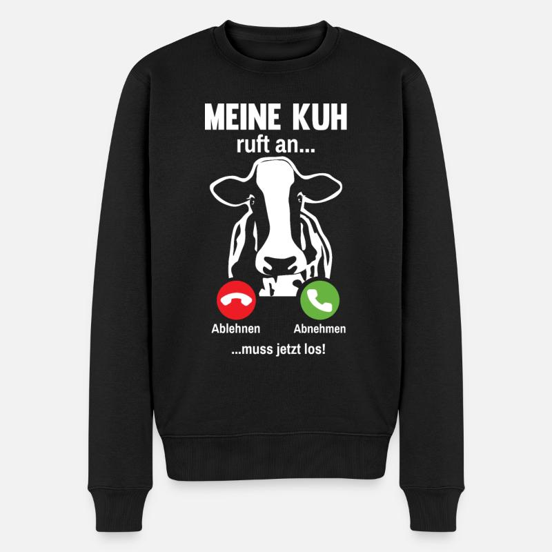 Meine Kuh ruft an Bauer Landwirt Kühe - Männer Premium Bio Pullover - Schwarz
