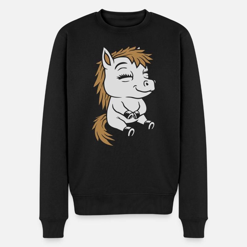 Sitzendes kleines Comic Pony - Männer Premium Bio Pullover - Schwarz