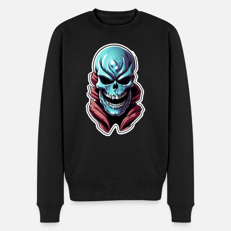 Alien Skull - Blaues Monster - Männer Premium Bio Pullover - Schwarz