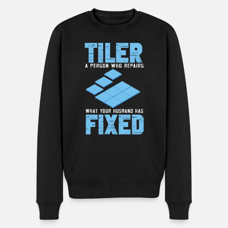 Lustiger Fliesenleger Spruch Handwerker - Männer Premium Bio Pullover - Schwarz