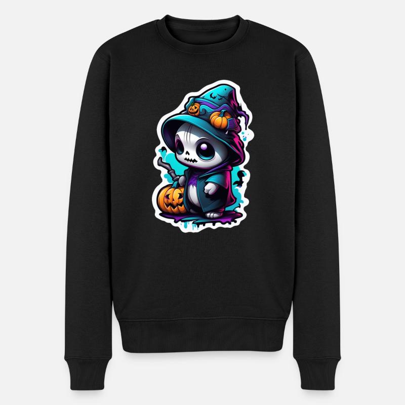 Halloween - Monster mit Hexenhut - Männer Premium Bio Pullover - Schwarz