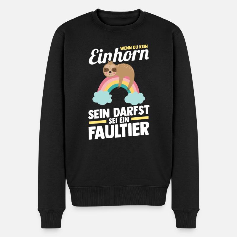 Einhorn Faultier - Männer Premium Bio Pullover - Schwarz
