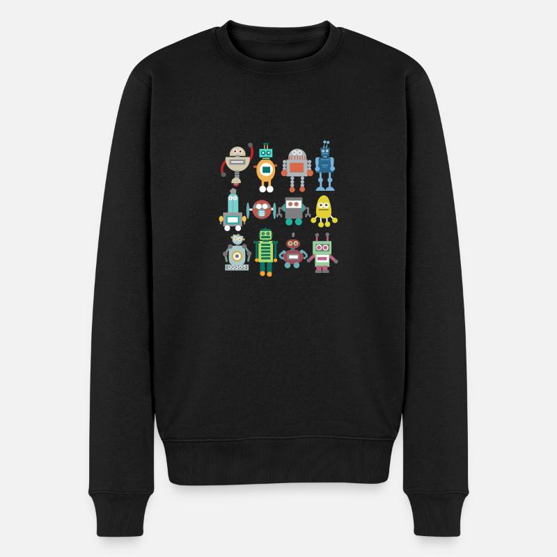 Roboter Retro - Männer Premium Bio Pullover - Schwarz