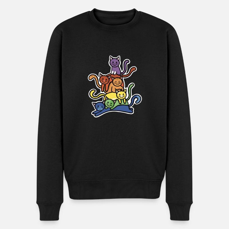 Pile de chats arc-en-ciel - Pull Premium bio Homme - noir