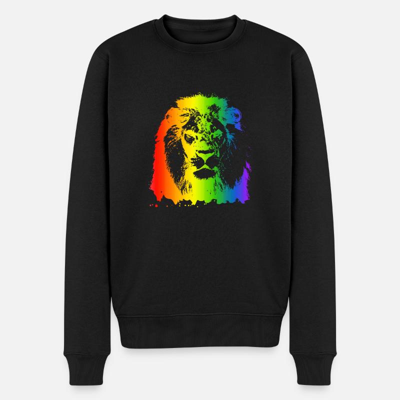 Löwe Regenbogen Tier Gesicht bunt katzenartig - Männer Premium Bio Pullover - Schwarz