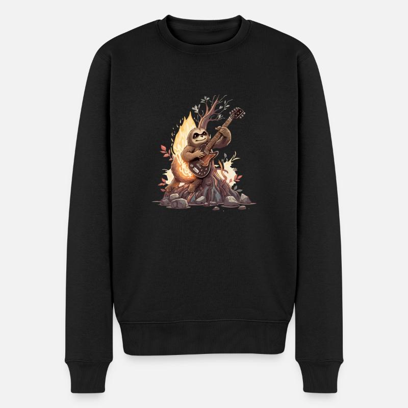 Das Faultier auf der Gitarre - Männer Premium Bio Pullover - Schwarz