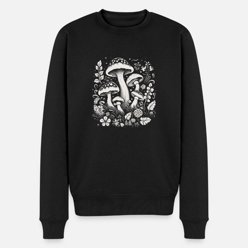 mushroom pilze cottagecore - Männer Premium Bio Pullover - Schwarz