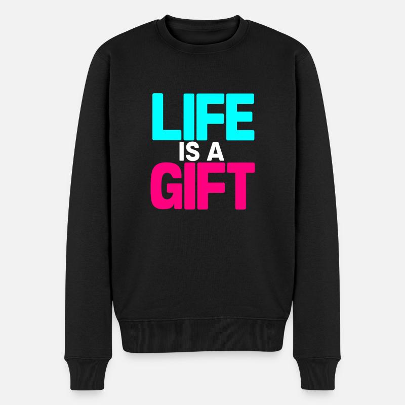 Das Leben ist ein Geschenk Cyan und Magenta - Männer Premium Bio Pullover - Schwarz