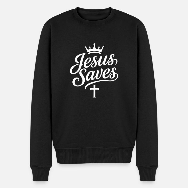 Jesus Rettet Kreuz - Männer Premium Bio Pullover - Schwarz