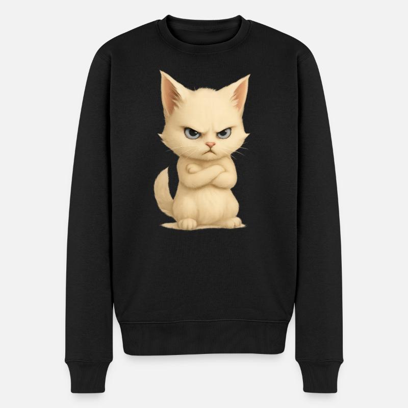 Sassy Cat Gift Angry Kitten Meme Funny Cat Says No - Männer Premium Bio Pullover - Schwarz