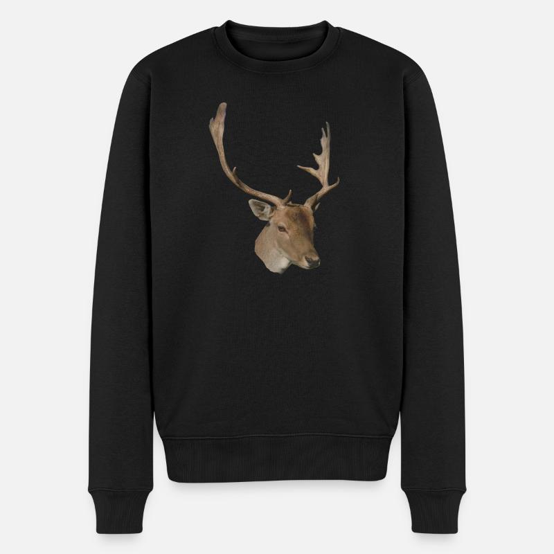 Hirschkopf - Männer Premium Bio Pullover - Schwarz
