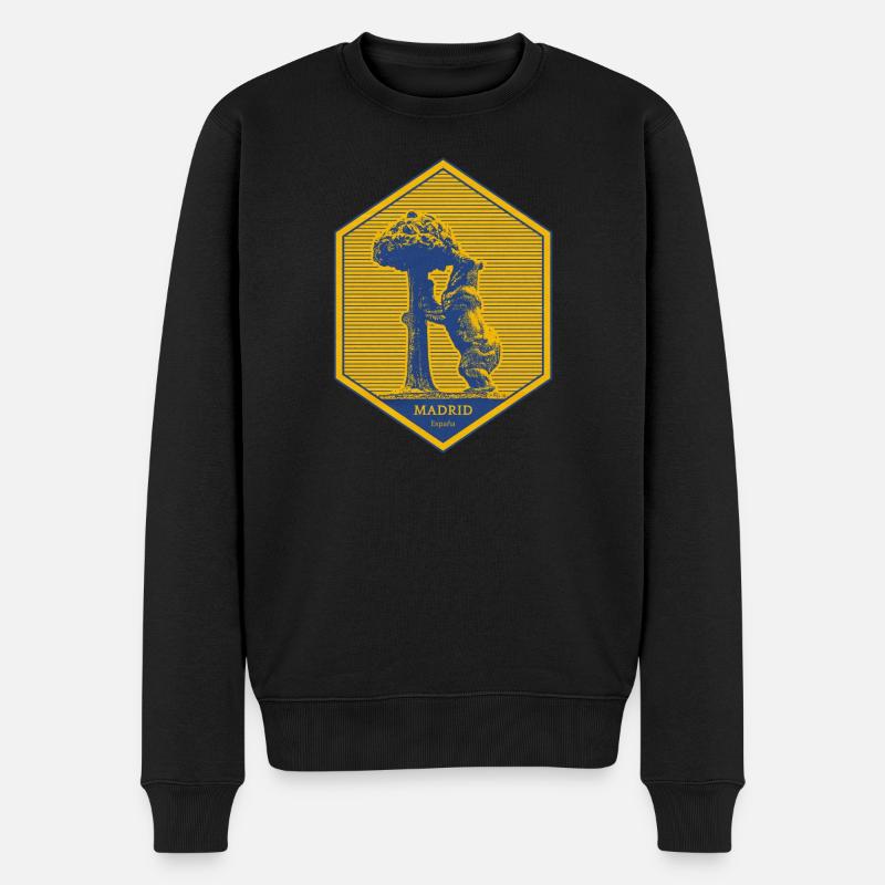Madrid Emblem mit Bär und Baum - Männer Premium Bio Pullover - Schwarz
