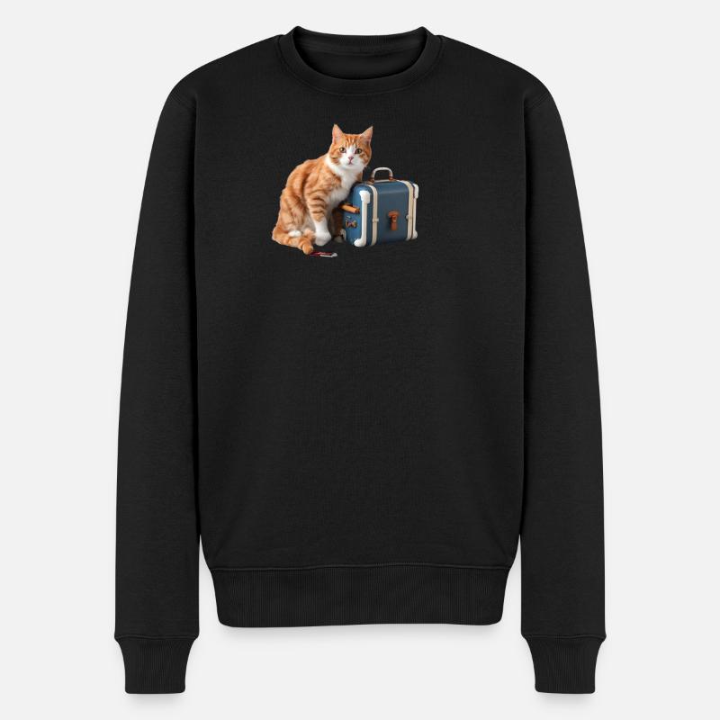 Skurrile Katze mit Reisekoffer-Design - Männer Premium Bio Pullover - Schwarz