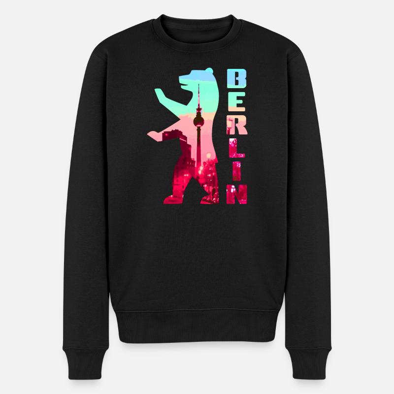 Silhouette de néon d’ours de Berlin - Pull Premium bio Homme - noir