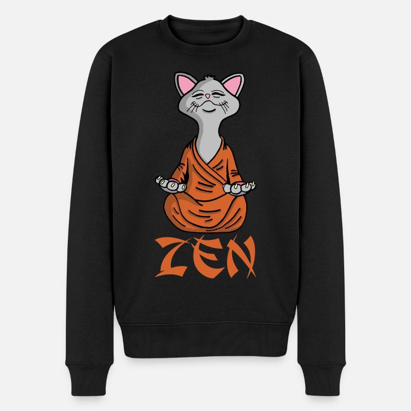 Katze beim Yoga - Männer Premium Bio Pullover - Schwarz