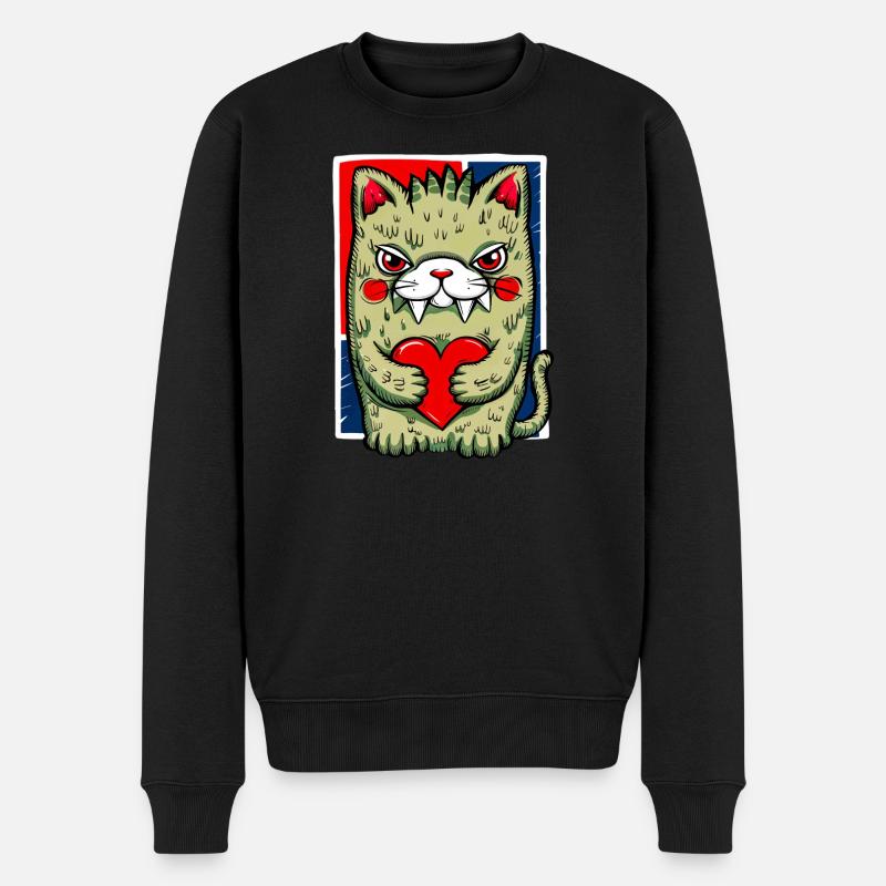 Verrückte Katze - Männer Premium Bio Pullover - Schwarz