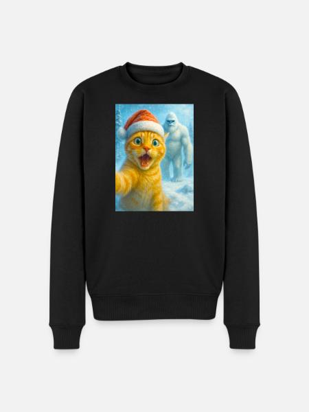 cat, Santa hat, Yeti, Christmas, snow, meme,selfi - Men's Premium Organic Jumper - black