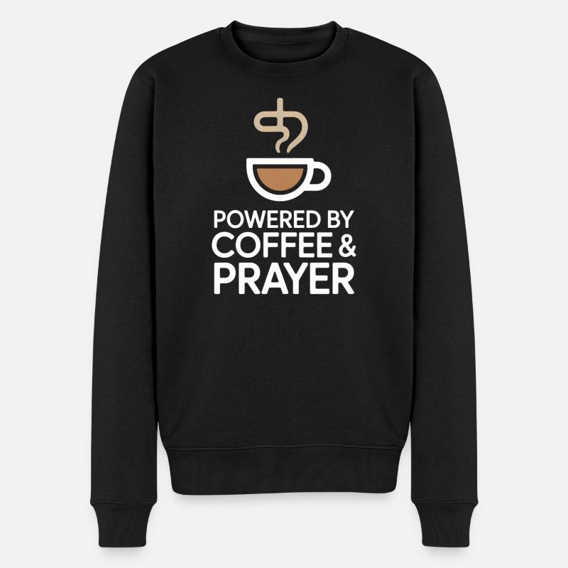 Powered By Coffee And Prayer Kaffeeliebe Glaube - Männer Premium Bio Pullover - Schwarz
