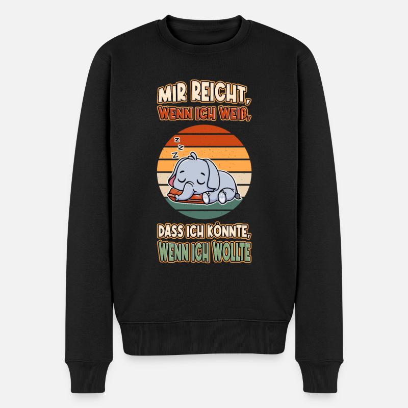 Elefant Chillen Faul Müde Lustlos Spruch Lustig - Männer Premium Bio Pullover - Schwarz