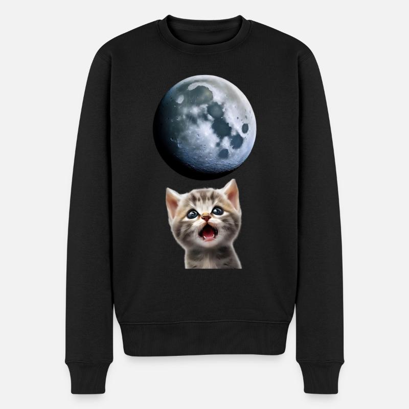 Chat miaulant vers la lune - Pull Premium bio Homme - noir