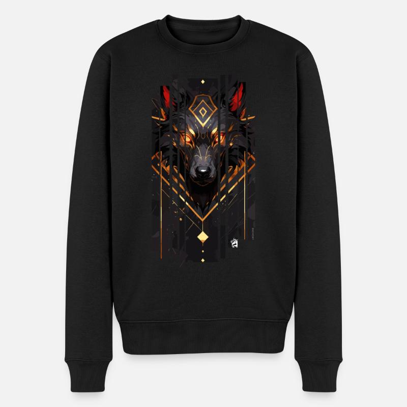 Goldener Wolf Cyborg - Männer Premium Bio Pullover - Schwarz