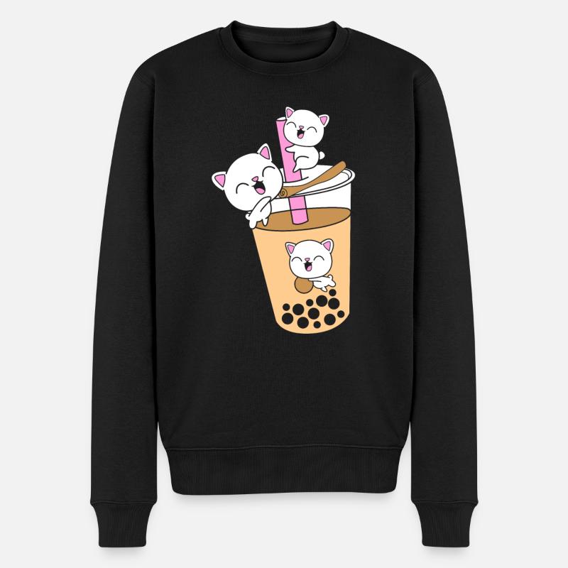 Boba Tee Bubble Tea Katze Kätzchen - Männer Premium Bio Pullover - Schwarz