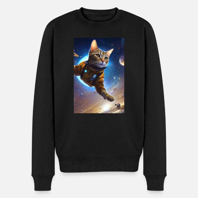 Fliegende Katzen, Katzen, Weltall, Planeten - Männer Premium Bio Pullover - Schwarz