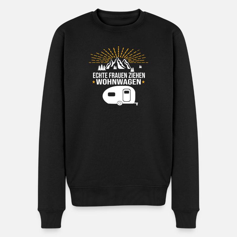 Echte Frauen ziehen Wohnwagen - Männer Premium Bio Pullover - Schwarz