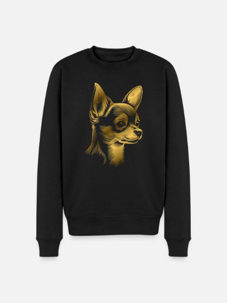 Chihuahua, korthår, hundehoved, tegning af guld - Økologisk premium-sweatshirt til mænd - sort