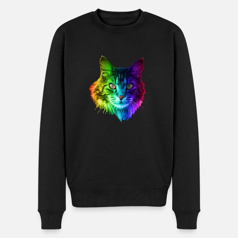 Regenbogenkatze - Männer Premium Bio Pullover - Schwarz