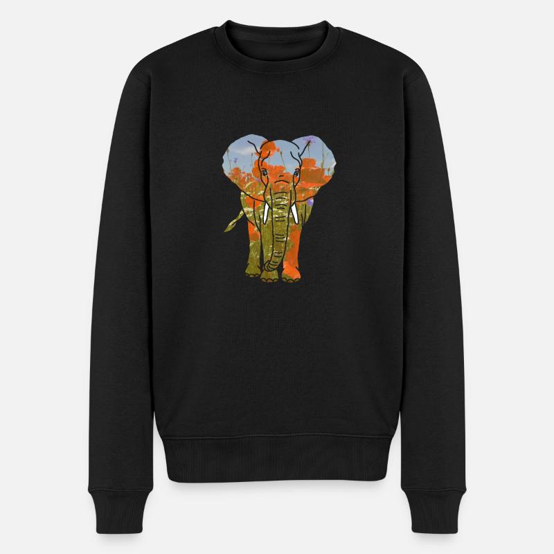 Elefant, Mohnblumen - Männer Premium Bio Pullover - Schwarz