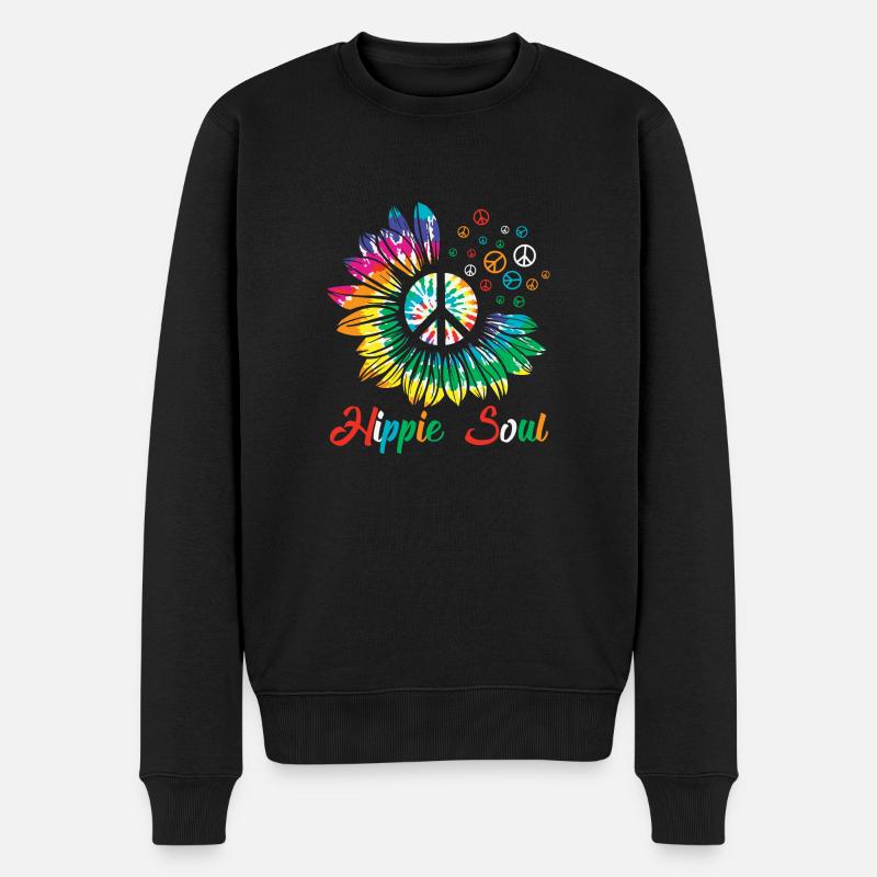 Hippie Soul Sonnenblume Peace - Männer Premium Bio Pullover - Schwarz