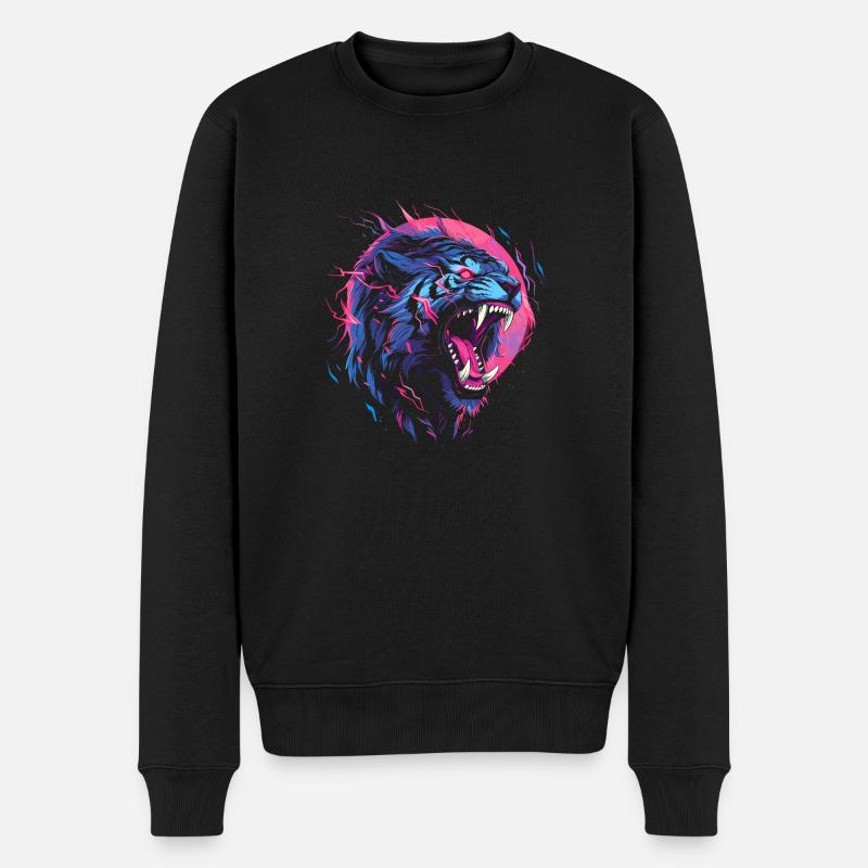 Synthwave Tiger - Männer Premium Bio Pullover - Schwarz