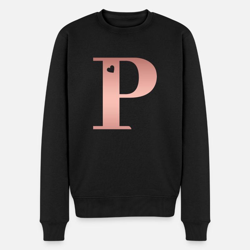 lettre P rose gold - Pull Premium bio Homme - noir