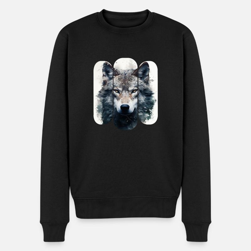 Wolf im Schnee Stammesdesign - Männer Premium Bio Pullover - Schwarz