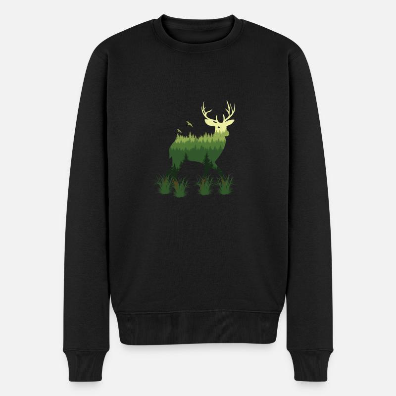 Hirsche der Natur - Männer Premium Bio Pullover - Schwarz