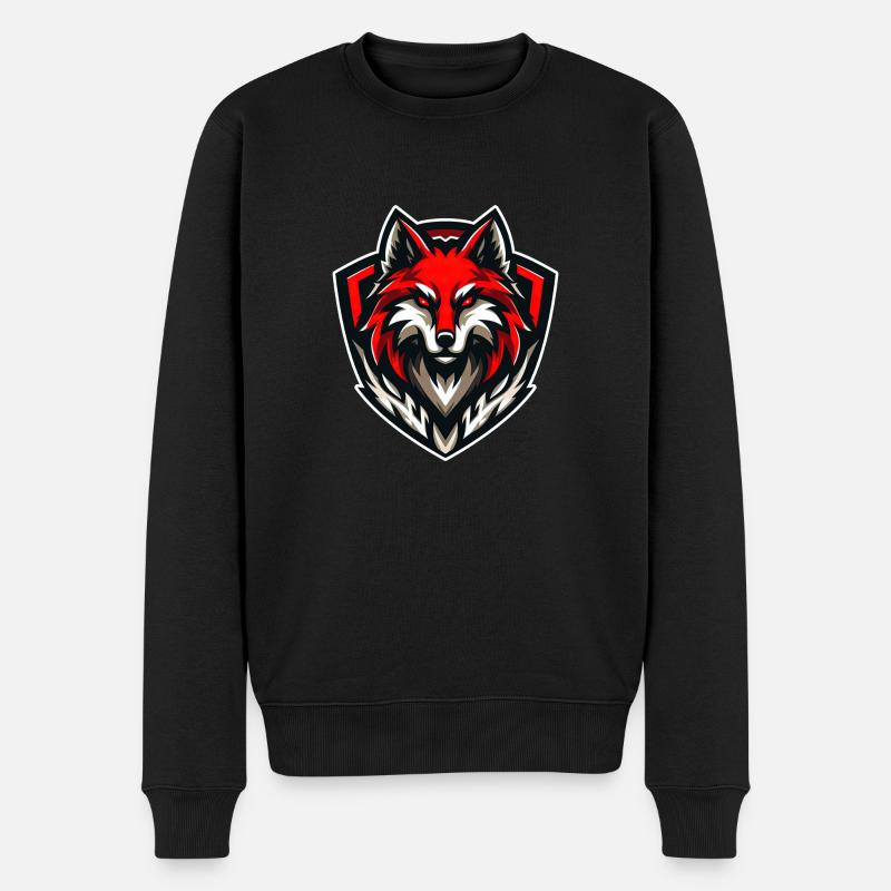 Illustration loup Emblème ROUGE - Pull Premium bio Homme - noir