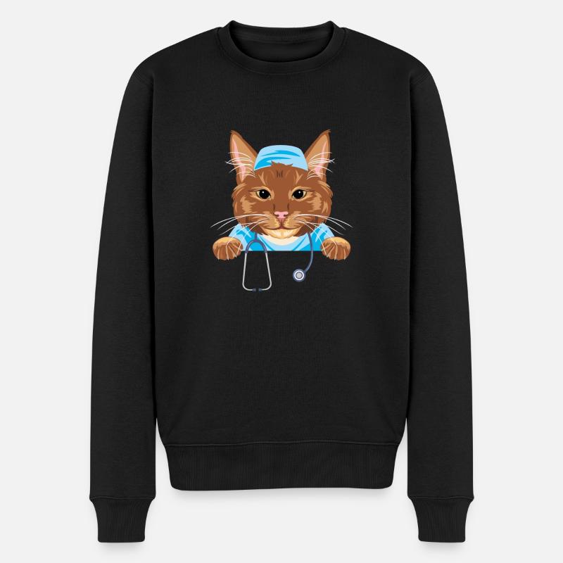Mignon chat roux docteur - Pull Premium bio Homme - noir