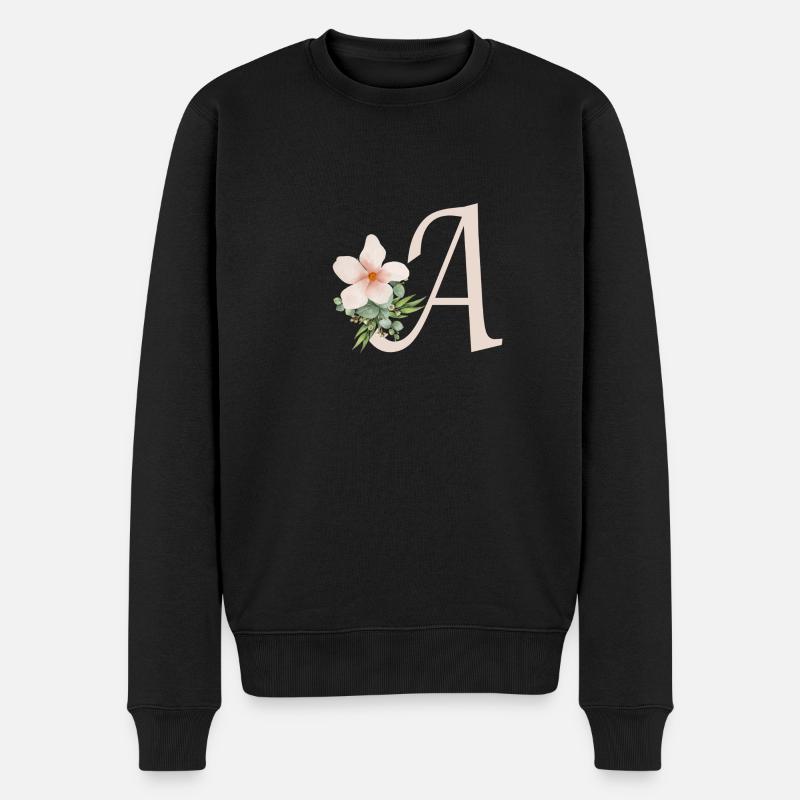 Buchstabe A mit Blume - Männer Premium Bio Pullover - Schwarz