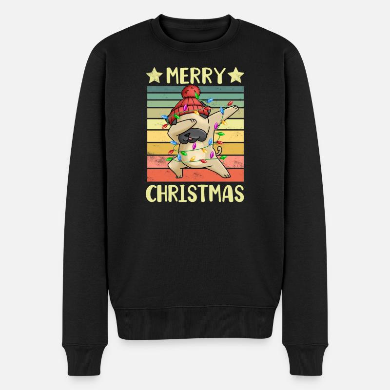 Frohe Weihnachten Hund Mops - Männer Premium Bio Pullover - Schwarz
