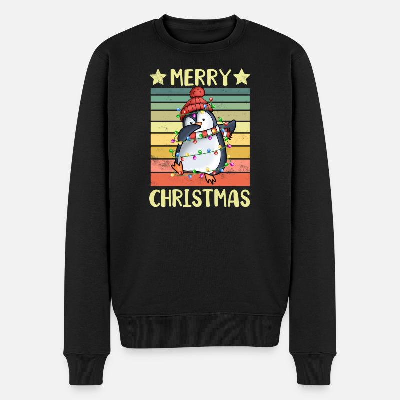 Frohe Weihnachten Pinguin - Männer Premium Bio Pullover - Schwarz