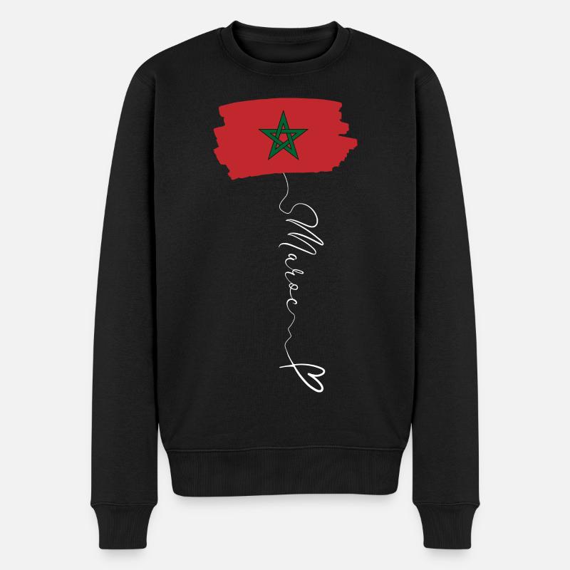 Marokko Flagge Rot Grün Pentagramm Emblem - Männer Premium Bio Pullover - Schwarz