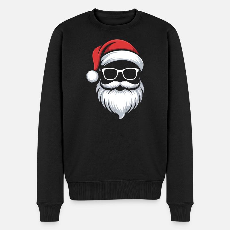 Weihnachts-Santa mit Bart und Brille - Männer Premium Bio Pullover - Schwarz