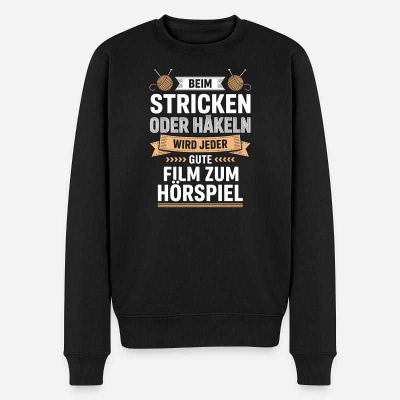 Beim Stricken Oder Häkeln: Hörspiel-Genuss - Männer Premium Bio Pullover - Schwarz