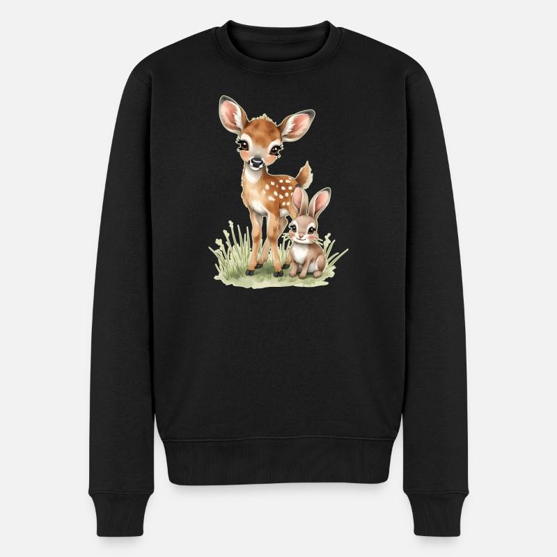 🦌🐰Faon et Tender Bunny – Illustration - Pull Premium bio Homme - noir