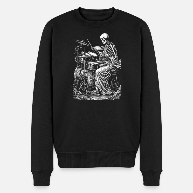 Skelett-Schlagzeuger Nightbeat - Männer Premium Bio Pullover - Schwarz