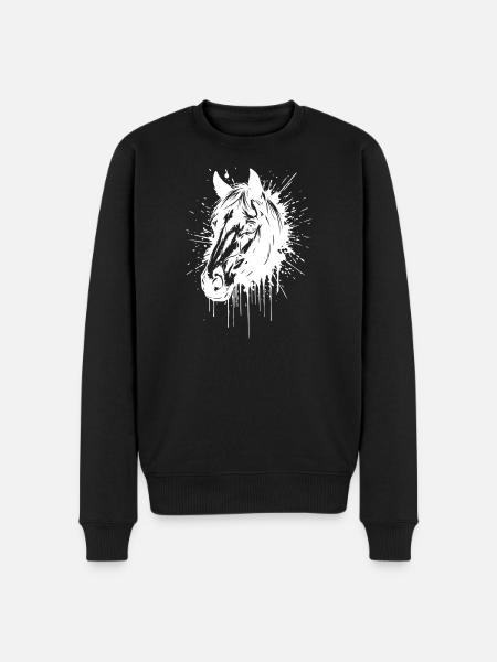 White Splash Horse Head - Men's Premium Organic Jumper - black