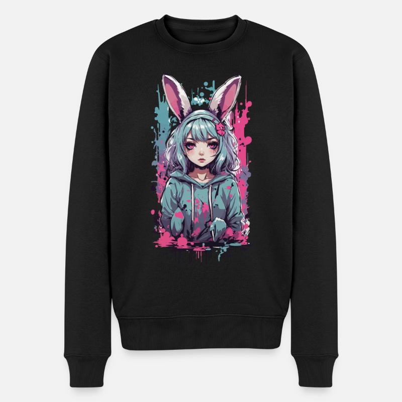 Anime Girl Bunny Kemonomimi Kawaii Gothic Design - Männer Premium Bio Pullover - Schwarz