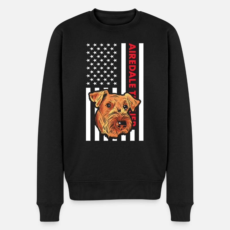 Airedale Terrier Us Flag - Männer Premium Bio Pullover - Schwarz