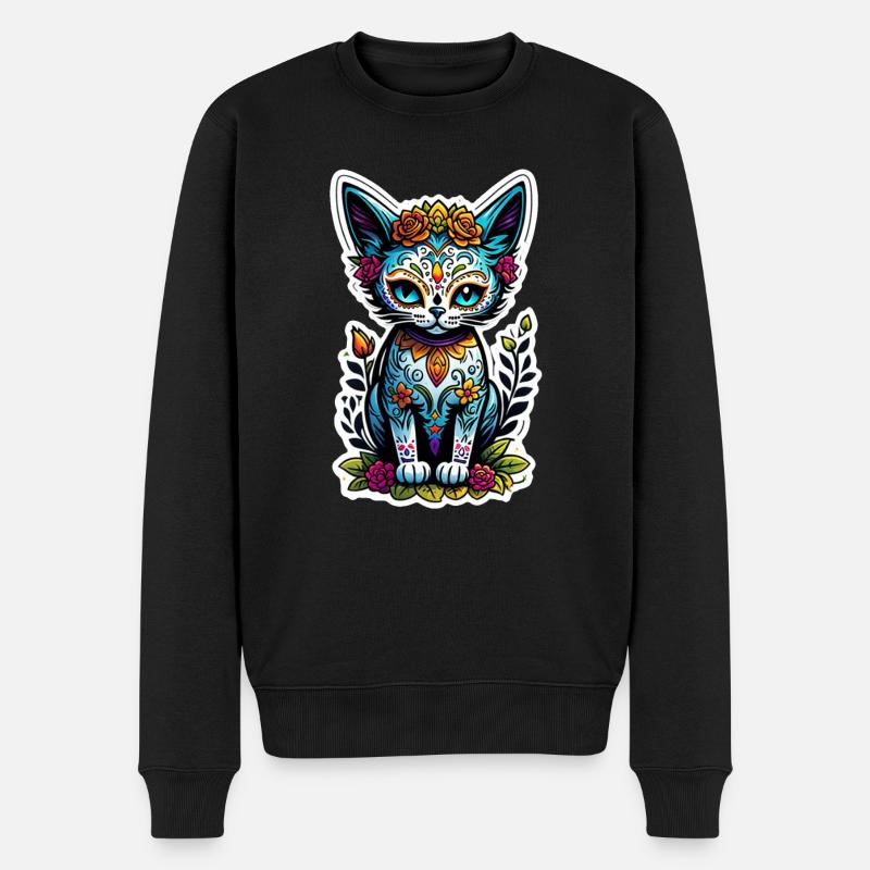 Katze Mexiko - Dia de los Muertos - Männer Premium Bio Pullover - Schwarz
